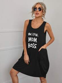 SHEIN LUNE Letter Graphic Tank Dress - Black - View 5