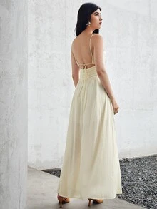 SHEIN Ruched Bust Cutout Front Tie Backless Dress - Apricot - View 2