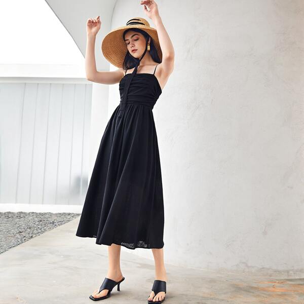 

Ruched Solid Cami Dress, Black