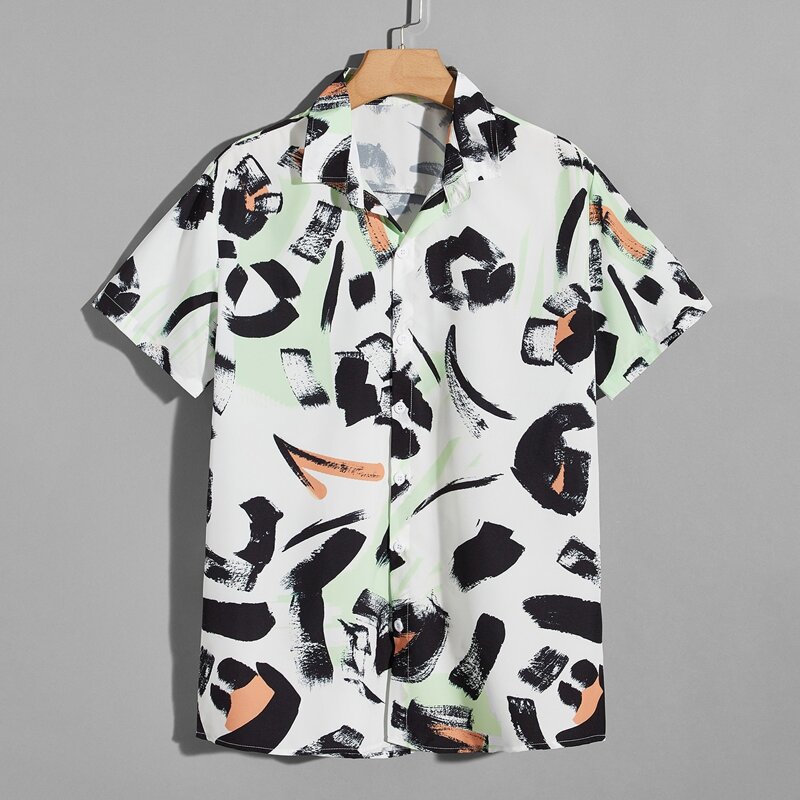 

Guys All Over Print Button Front Shirt, Multicolor