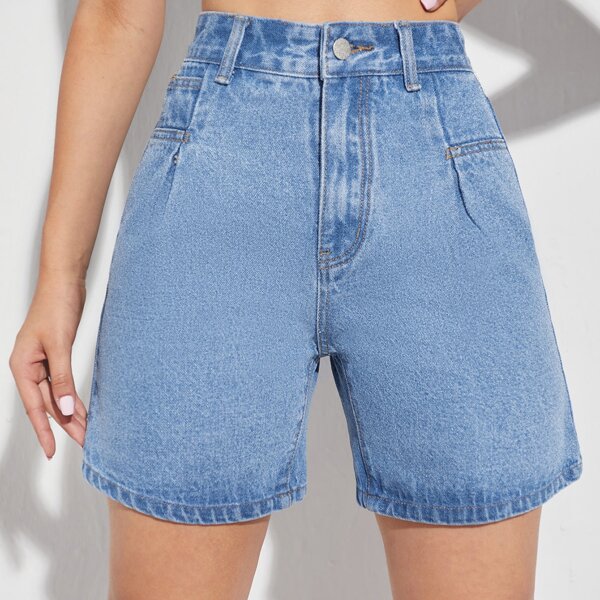 

High Waist Denim Shorts, Medium wash
