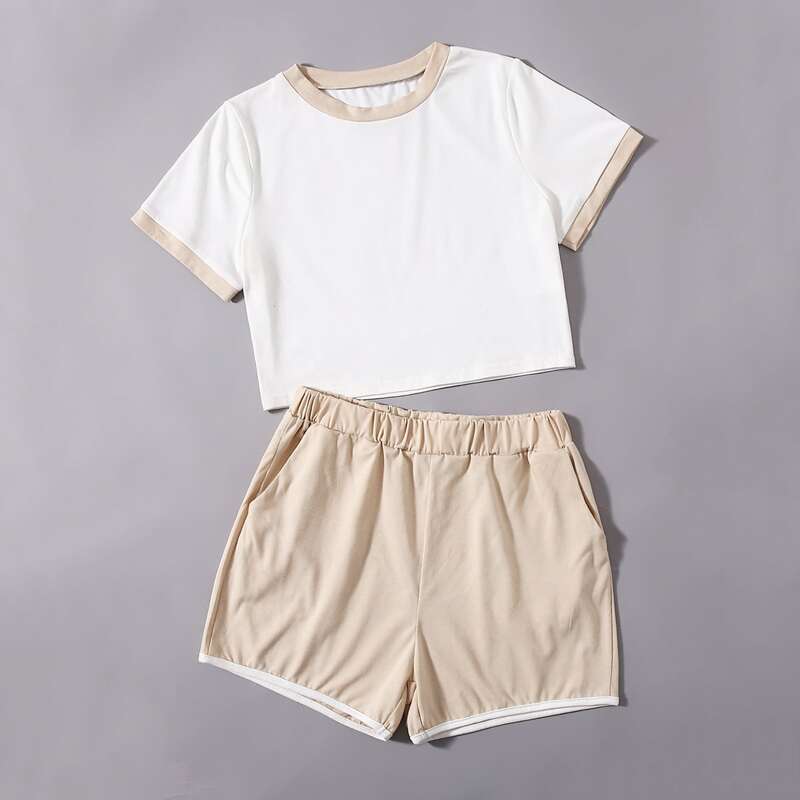 

Contrast Binding Tee & Shorts, Multicolor