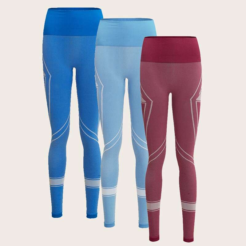 

3pc Seamless Graphic Print Sports Leggings Set, Multicolor
