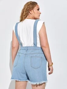 Shorts overol mezclilla desgarro bajo crudo - Lavado ligero - Ver 2