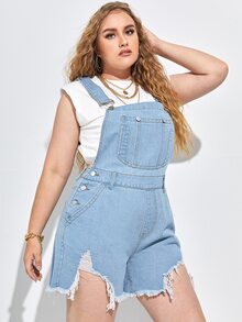 Shorts overol mezclilla desgarro bajo crudo - Lavado ligero - Ver 3