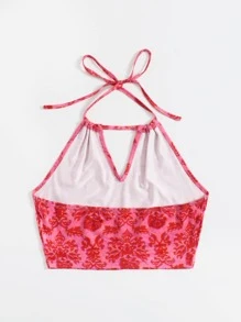 Soleia 自繫帶印花繞頸上衣 - 粉色 - 查看 2