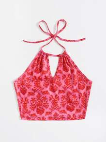 Soleia 自繫帶印花繞頸上衣 - 粉色 - 查看 5