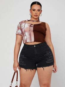 SHEIN SXY Quần short denim oversized Nút màu trơn - màu đen - Xem 1