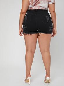 SHEIN SXY Quần short denim oversized Nút màu trơn - màu đen - Xem 2