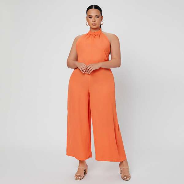 

Plus Backless Wide Leg Jumpsuit, Orange