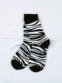 Zebra Striped Crew Socks - Black and White - View 2