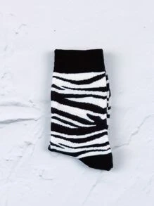 Zebra Striped Crew Socks - Black and White - View 3