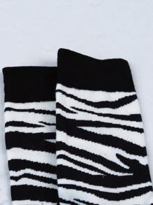 Zebra Striped Crew Socks - Black and White - View 4