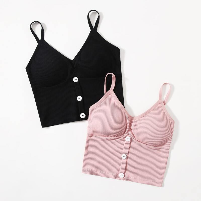 

2pack Button Decor Longline Bralette Set, Multicolor