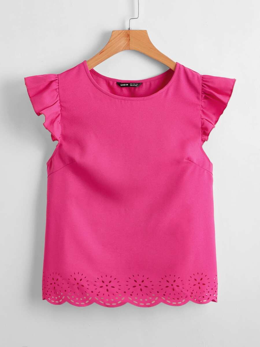 SHEIN Clasi Ruffle Trim Laser Cut Top