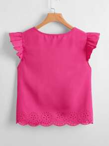 SHEIN Clasi Ruffle Trim Laser Cut Top - Hot Pink - View 3