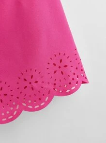 SHEIN Clasi Ruffle Trim Laser Cut Top - Hot Pink - View 4
