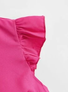 SHEIN Clasi Ruffle Trim Laser Cut Top - Hot Pink - View 5