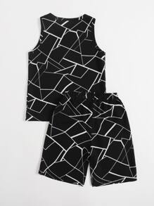 SHEIN Boys Geo Tank Top & Shorts Set - Black - View 2