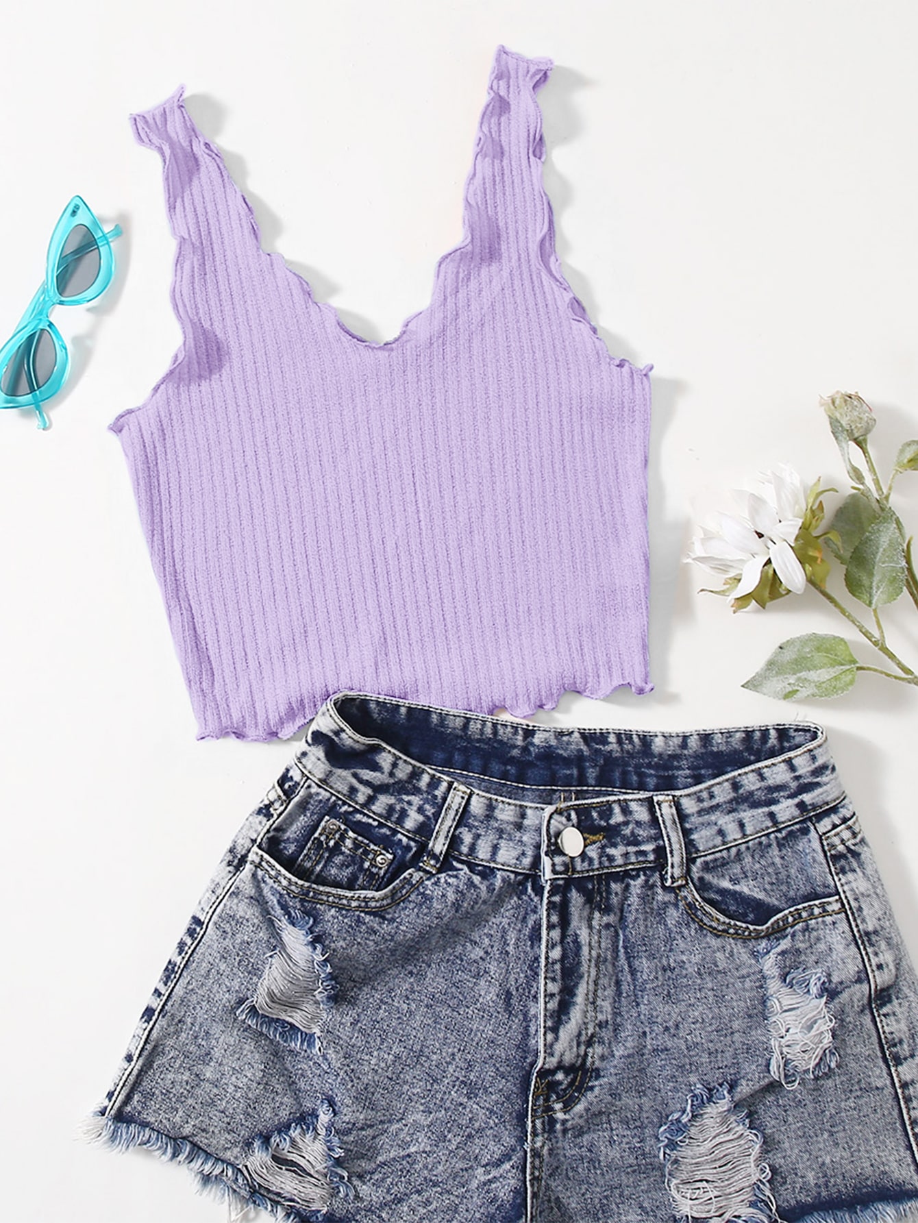 EZwear Solid Rib Knit Tank Top