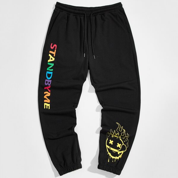 

Men Cartoon & Letter Graphic Joggers, Black