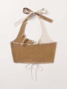 休閒打結 繫帶 羅紋針織 拼接細邊撞色女士背心 - 彩色 - 查看 2