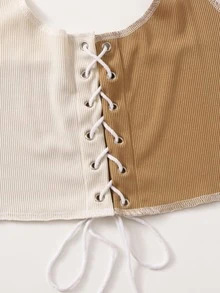 休閒打結 繫帶 羅紋針織 拼接細邊撞色女士背心 - 彩色 - 查看 3