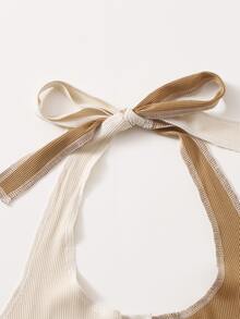 休閒打結 繫帶 羅紋針織 拼接細邊撞色女士背心 - 彩色 - 查看 4