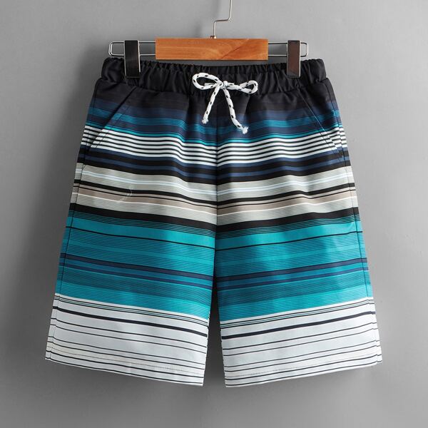 

Boys Drawstring Waist Striped Colorblock Shorts, Multicolor