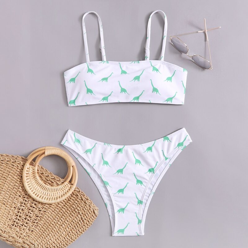 

Cartoon Dinosaur Bikini Swimsuit, White