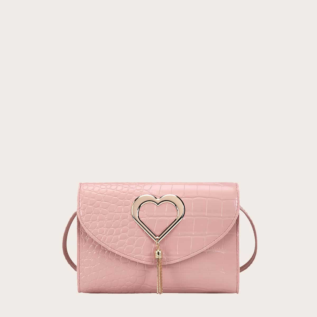 

Heart Croc Embossed Crossbody Bag, Baby pink