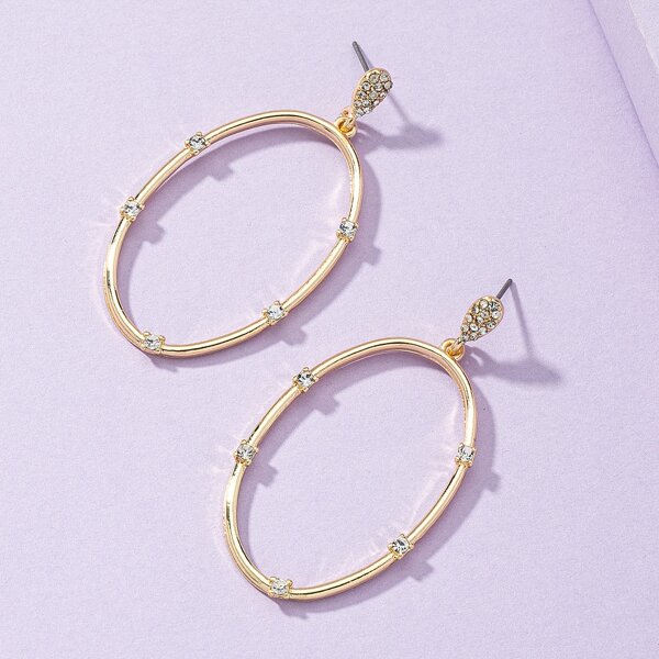 

Rhinestone Decor Geometric Drop Earrings, Gold