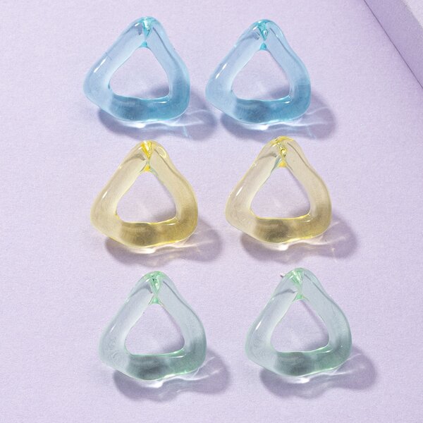 

3pairs Clear Geometric Stud Earrings, Multicolor