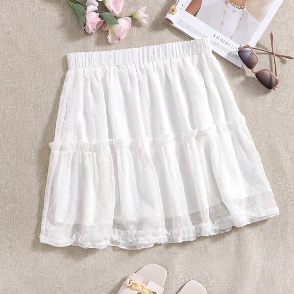 

Plus Swiss Dot Frill Trim Skirt, White
