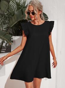 SHEIN Frenchy Ruffle Trim Dress - Black - View 2