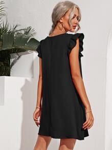 SHEIN Frenchy Ruffle Trim Dress - Black - View 3
