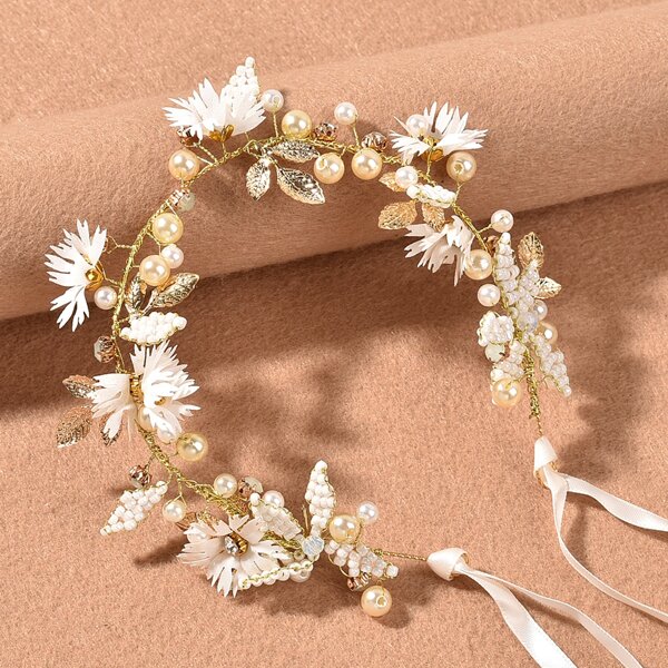

Faux Pearl Decor Wedding Hair Band, White
