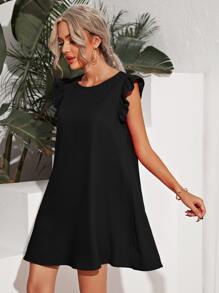 SHEIN Frenchy Ruffle Trim Dress - Black - View 6