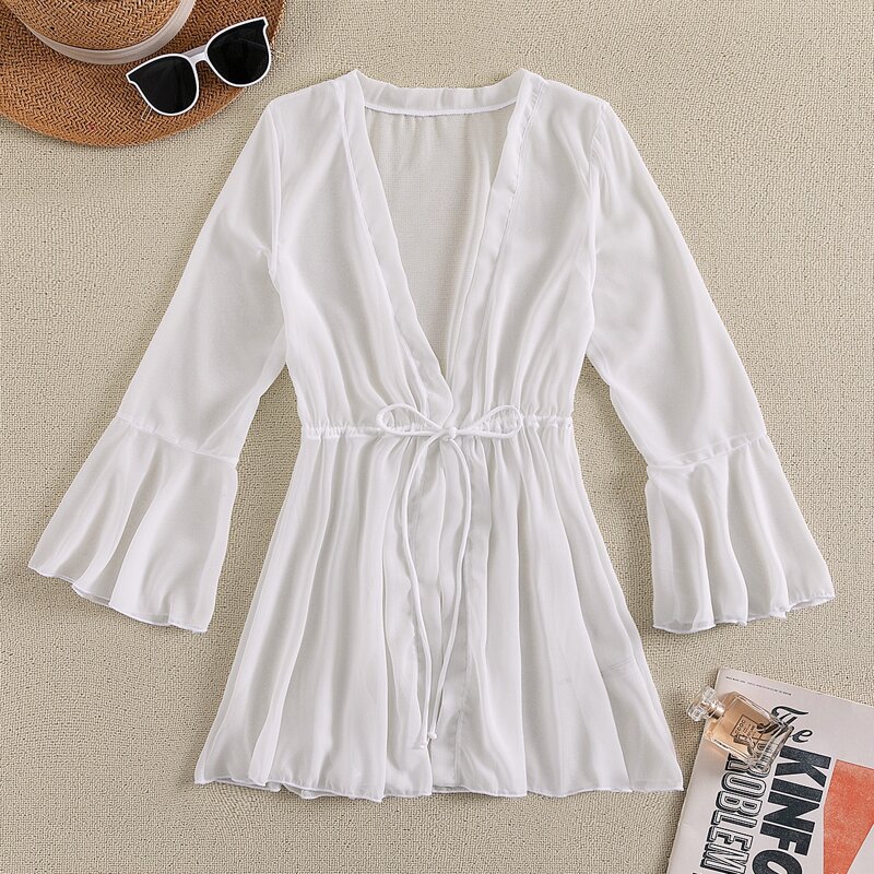 

Tie Waist Chiffon Kimono, White