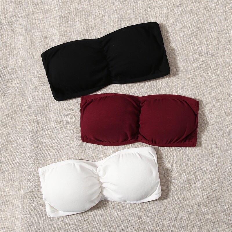 

3pack Solid Bandeau Bra Set, Multicolor