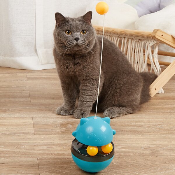 

1pc Cartoon Design Cat Food Leaking Toy, Blue