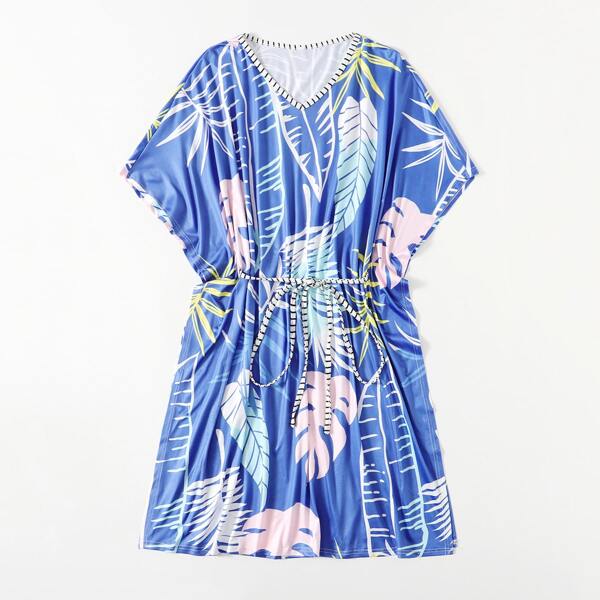 

Tropical Print Drawstring Waist Dress, Multicolor