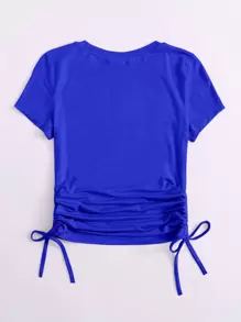 SHEIN EZwear 抽繩素色T恤 - 寶藍色 - 查看 2