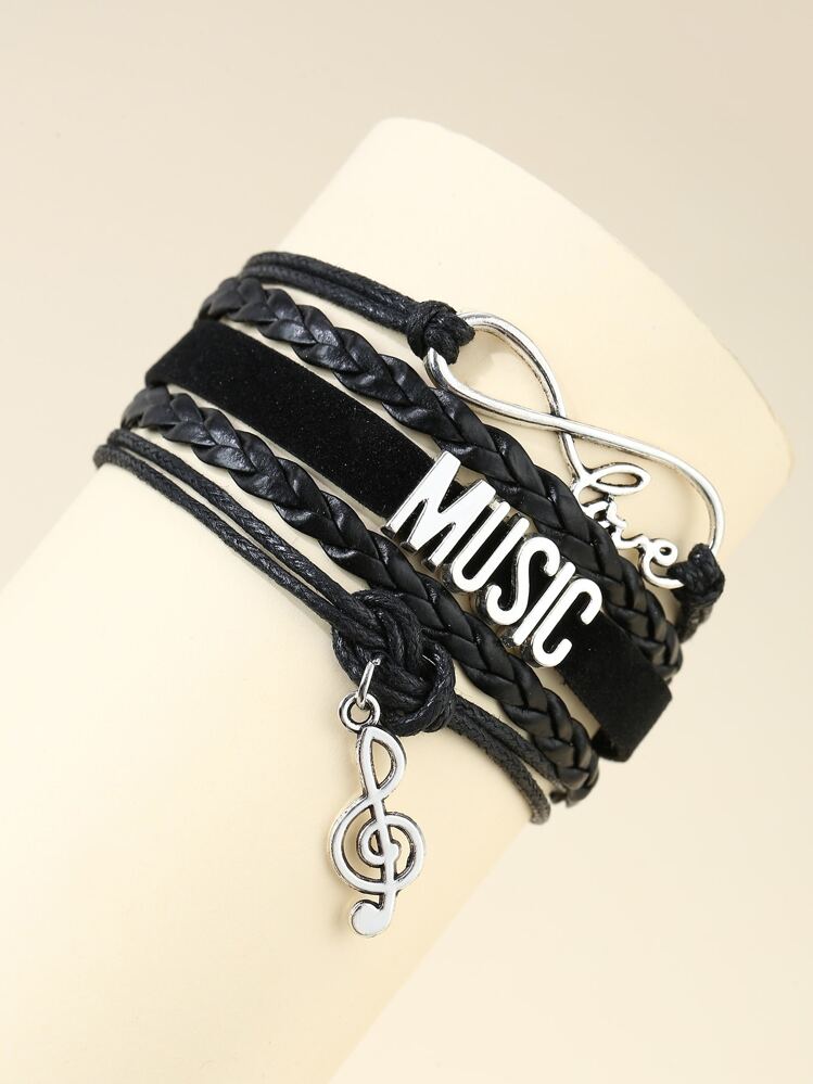 Pulsera Decorativa De Letra En Capas - Negro - Añade 1
