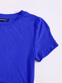 SHEIN EZwear 抽繩素色T恤 - 寶藍色 - 查看 3