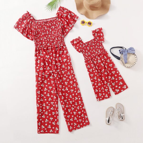 

Toddler Girls 1pc Shirred Bodice Ditsy Floral Jumpsuit, Red