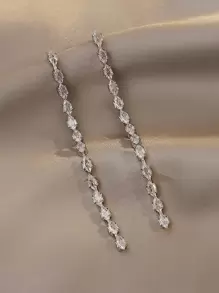 Andkiss Cubic Zirconia Decor Drop Earrings - Silver - View 2