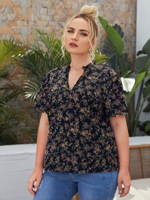 SHEIN Clasi 大碼小碎花西裝領襯衫 - 彩色 - 查看 4