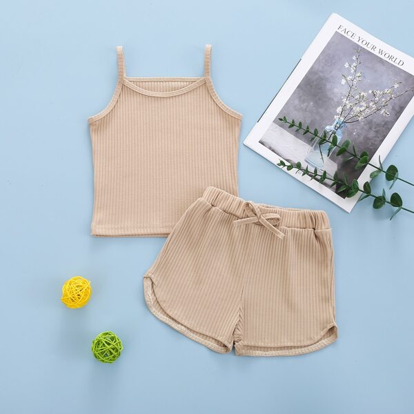 

Toddler Girls Solid Cami Top & Bow Detail Shorts, Khaki