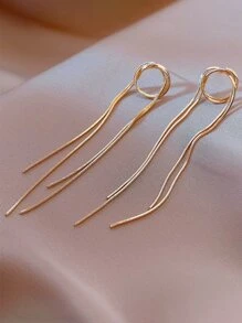Metal Tassel Drop Earrings - Yellow Gold - View 1